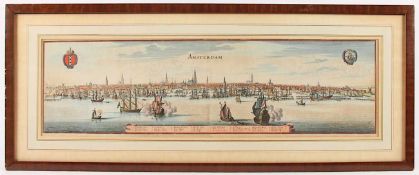 AMSTERDAM, Ansicht, kolorierter Kupferstich, 20,5 x 72,5, von M.MERIAN, um 1640, R.