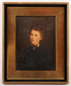 PORTRAITMALER 2.H.19.JH., "Bildnis einer Frau", Öl/Holz, 17,5 x 13, unten links monogrammiert "v.d.