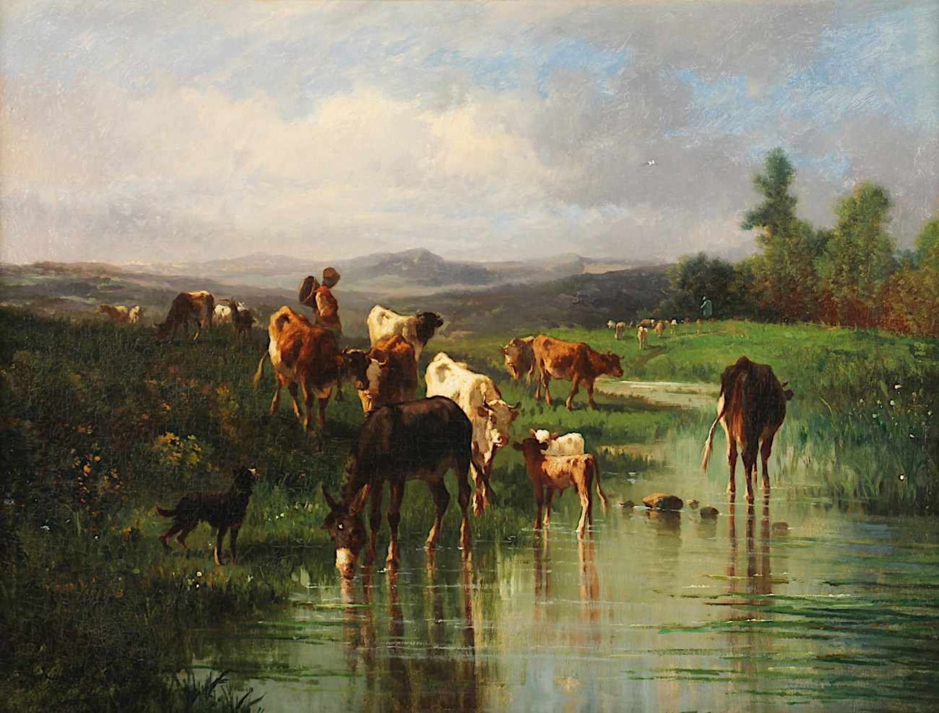 CORDERO CORTÉS, Antonio (1827-1908), "Landschaft mit Rinderherde", Öl/Lwd., 49 x 65, doubliert,