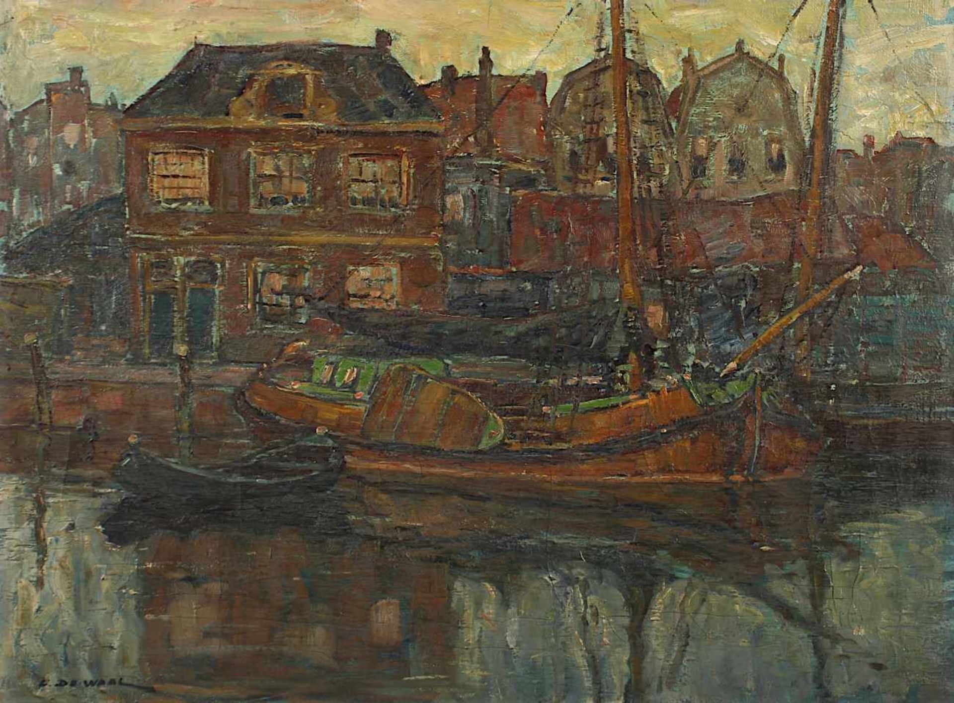 DE WAAL, Cornelis (1881-1946), "Niederländische Grachtenansicht", Öl/Lwd., 45 x 60, unten links