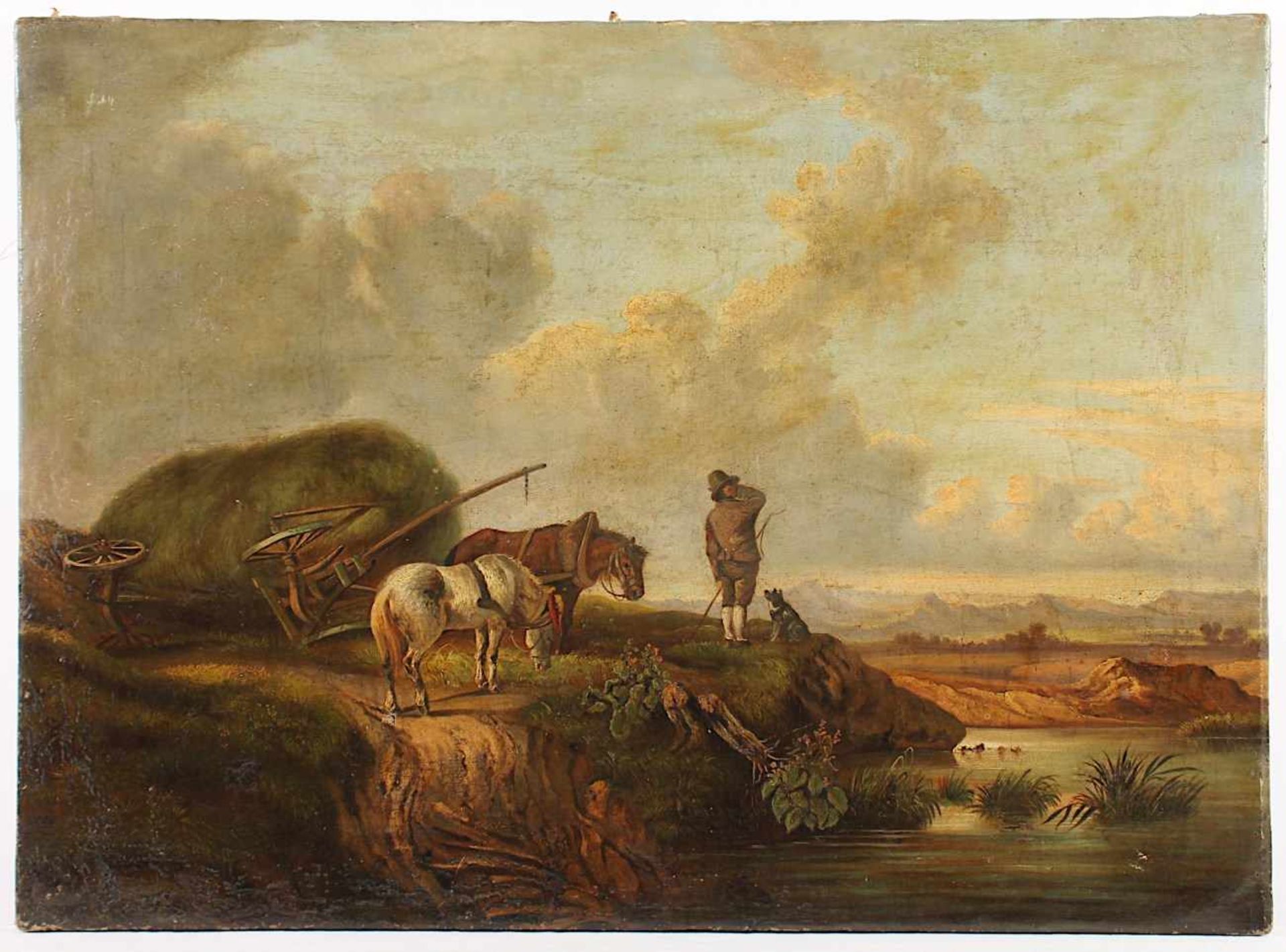 BÜRKEL, Heinrich (1802-1869), Kopie 2.H.19.Jh. nach "Landschaft mit umgestürztem Heuwagen", Öl/Lwd., - Bild 2 aus 3