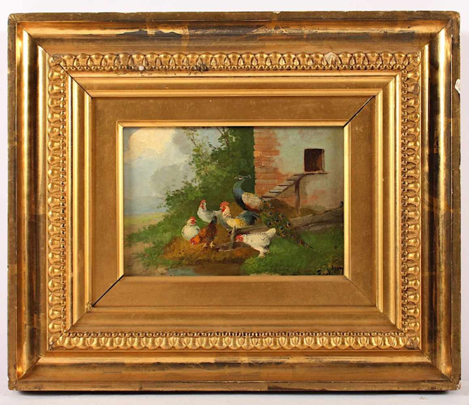 FRANK-COLON, Eugen (Maler um 1900), "Federvieh", Öl/Holz, 12 x 16, unten rechts signiert, R. - Image 2 of 3