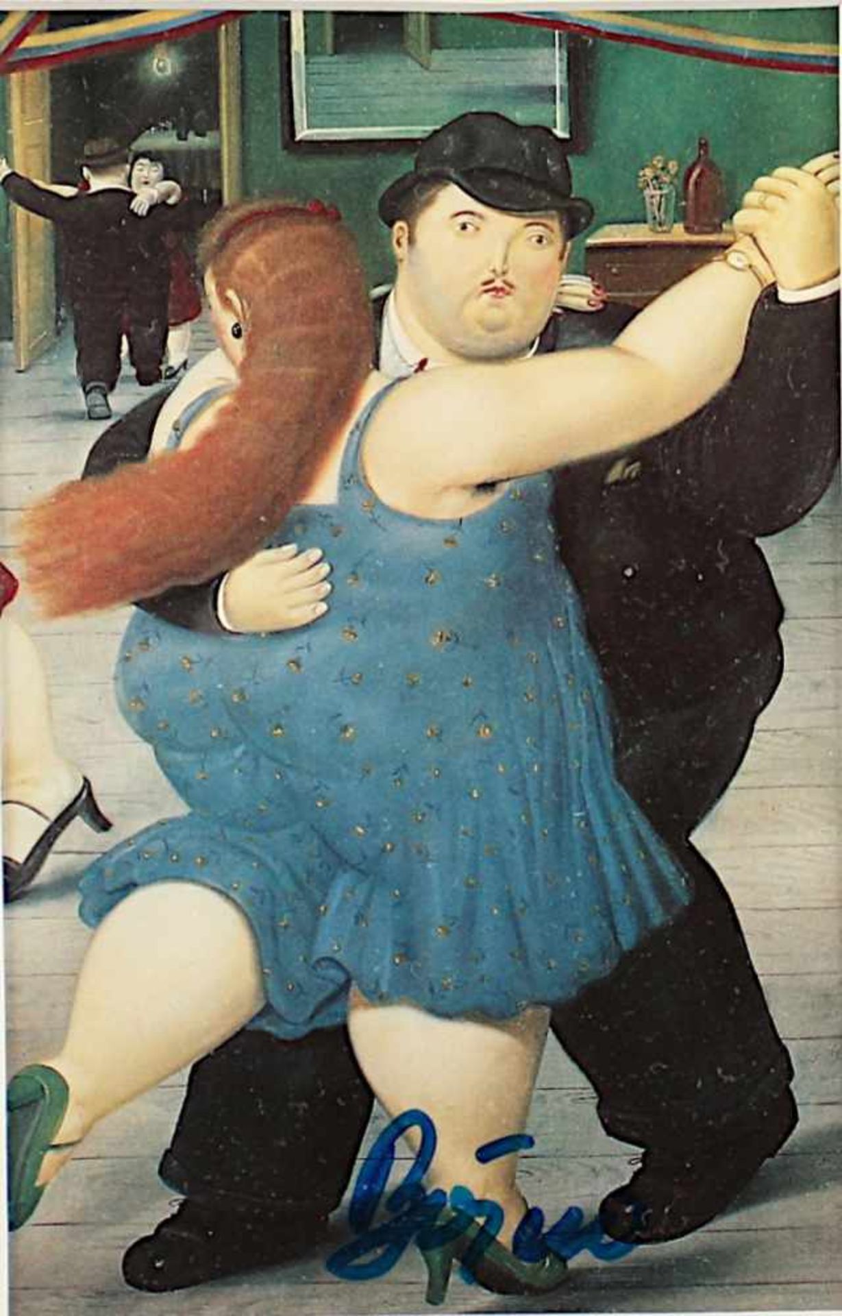 BOTERO, Fernando, "Tänzer", Multiple (Farboffset als Kunstpostkarte), 13,5 x 10,5, handsigniert, - Image 2 of 2