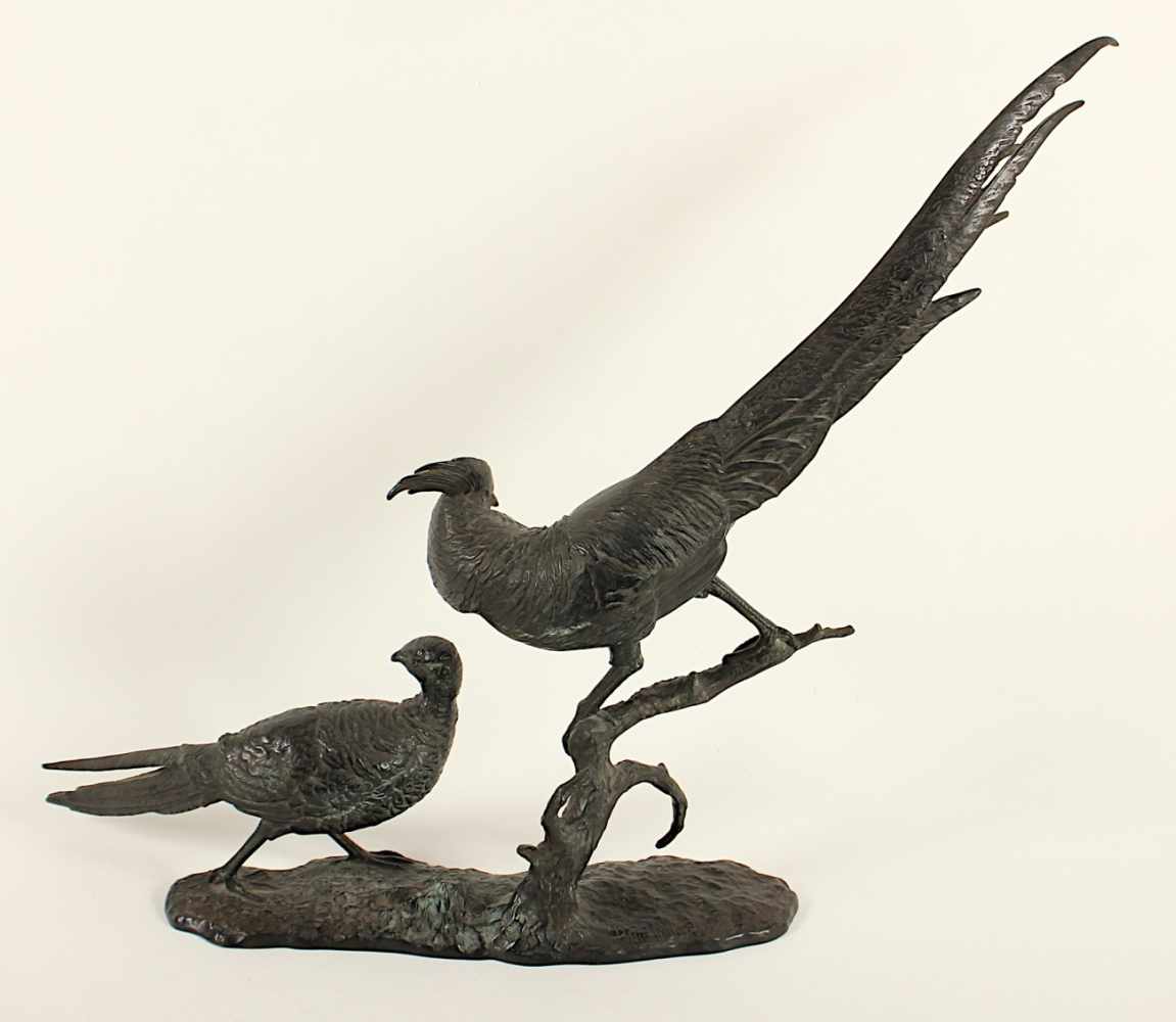 BÜSCHELBERGER, Anton (1869-1934), "Großes Fasanenpaar", Bronze, L ca. 110, H ca.78, auf der - Image 3 of 5