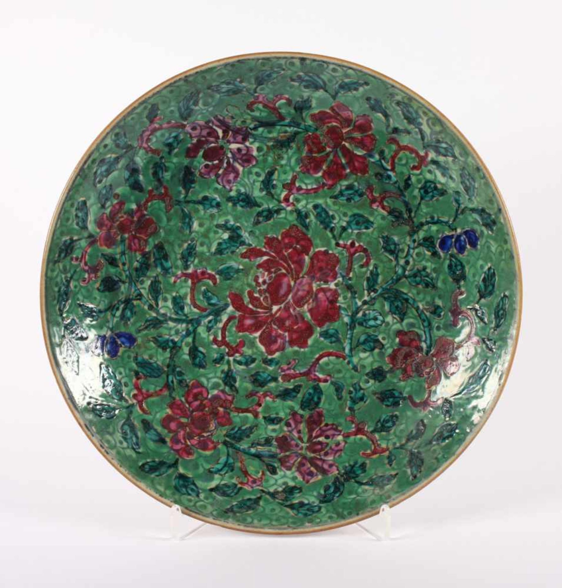 SCHALE, Porzellan, in Unterglasurblau, Rot, Blau und Grün dekoriert, Dm 37, min.best., CHINA, 18.