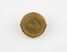 BROSCHE, 585/ooo Gelbgold, Reichsgold-Münze Preussen, Friedrich III. , 20 Mark von 1888, Dm 2,7,