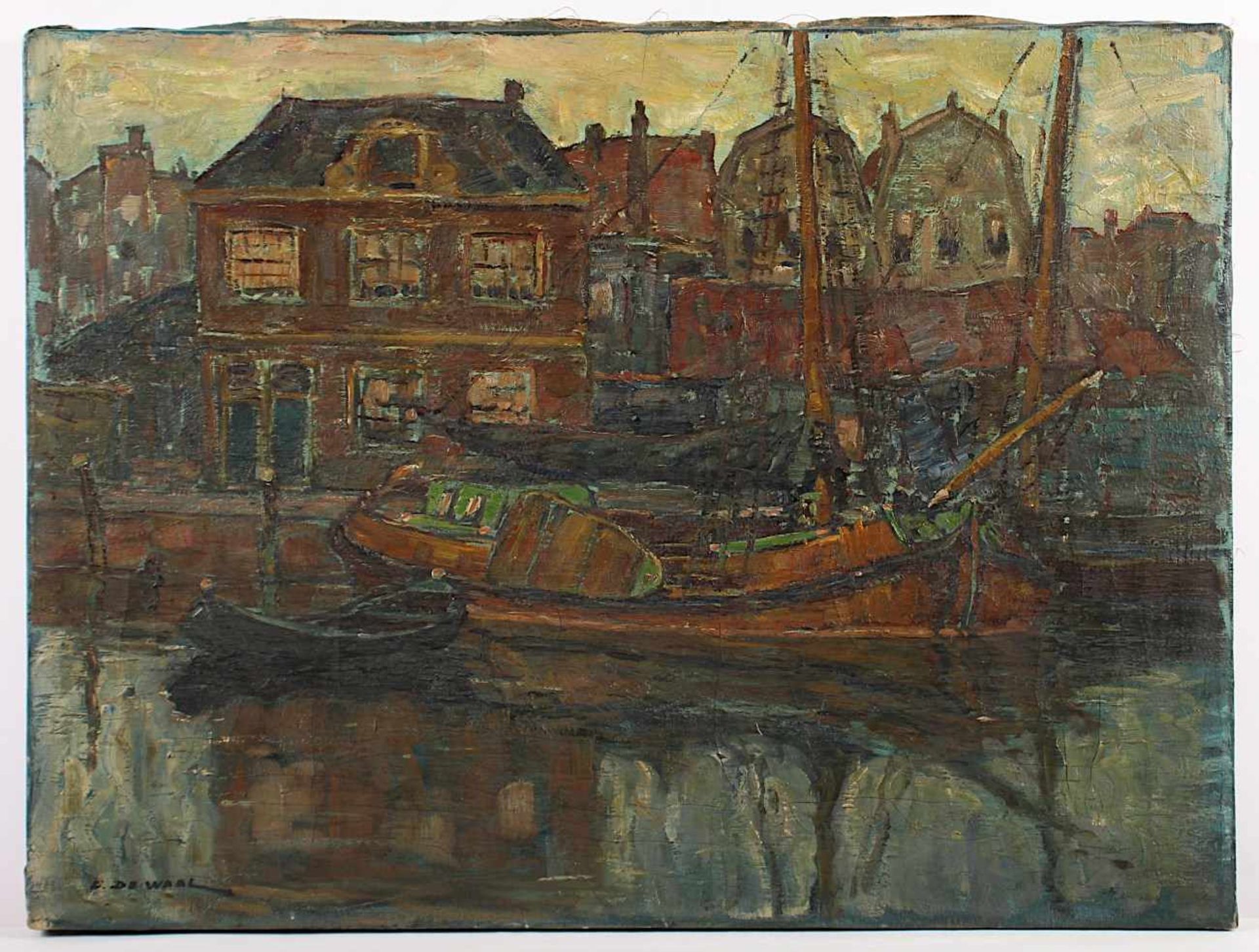 DE WAAL, Cornelis (1881-1946), "Niederländische Grachtenansicht", Öl/Lwd., 45 x 60, unten links - Bild 2 aus 3