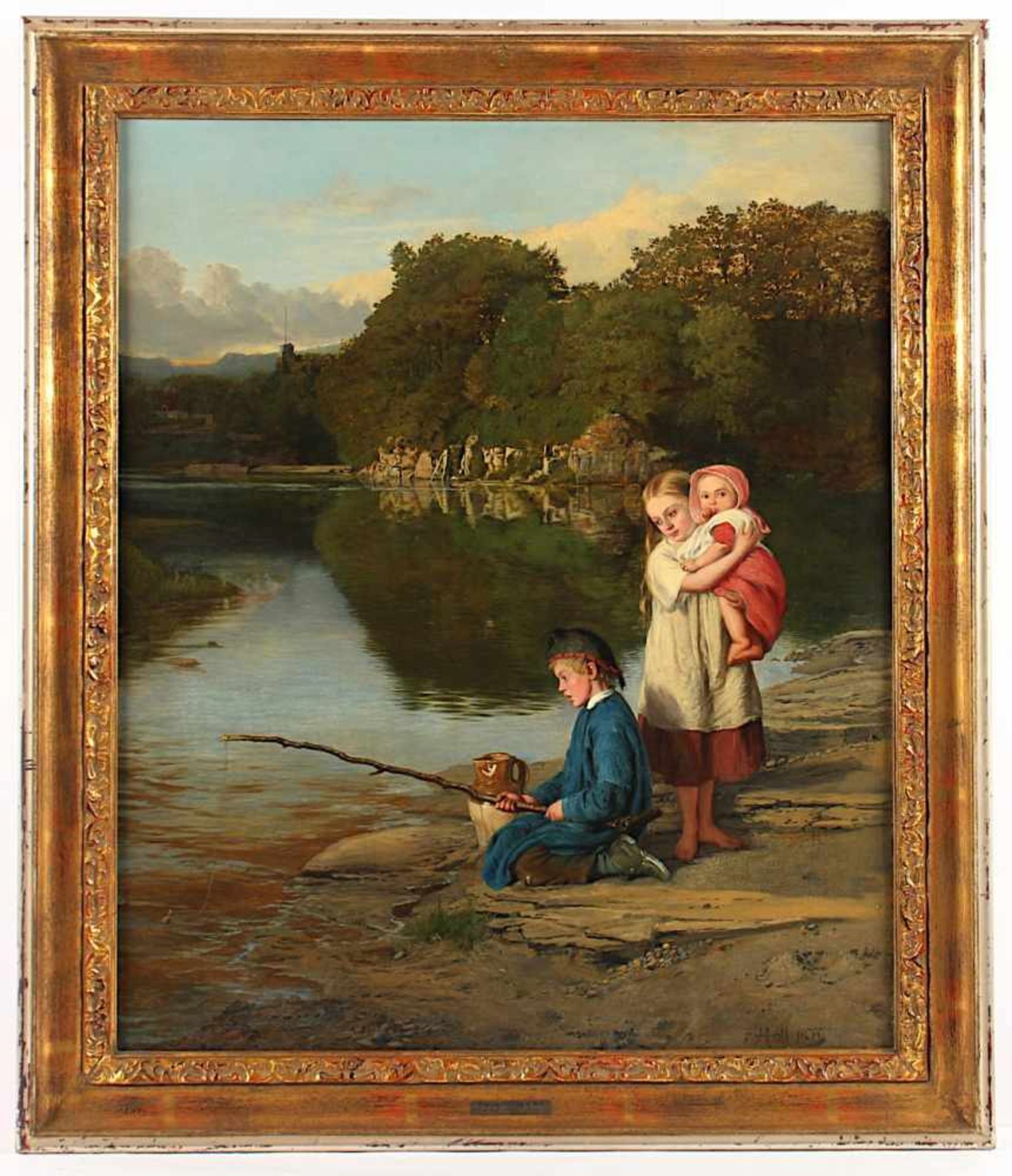 HOLL, Frank Francis Montague (1845-1888), "Angelnde Kinder", Öl/Lwd., 61 x 51, doubliert, unten - Bild 2 aus 5