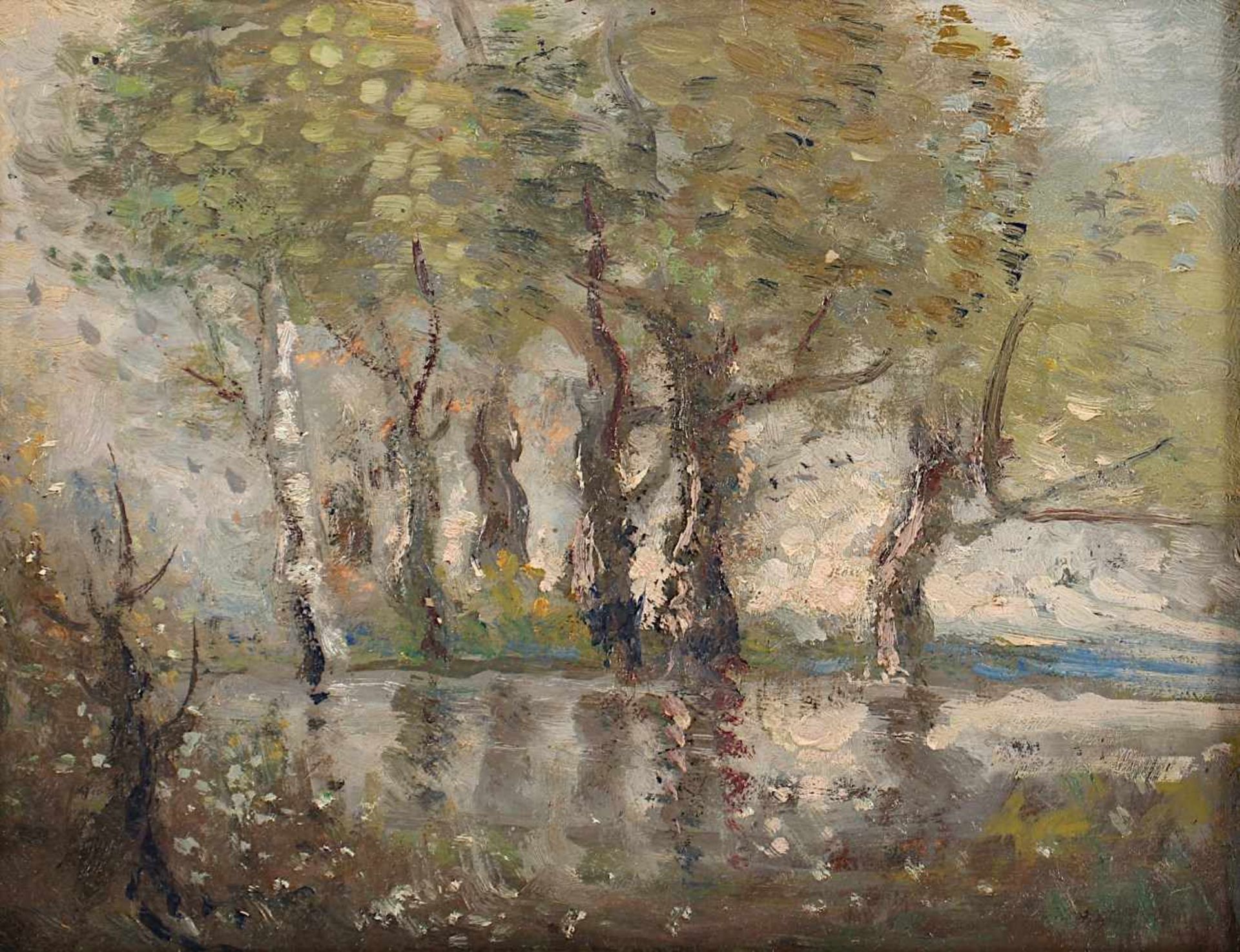 BAERTSOEN, Albert (1866-1922), zugeschrieben, "Landschaft mit Gewässer", Öl/Malkarton, 21 x 27, R. - Image 2 of 2
