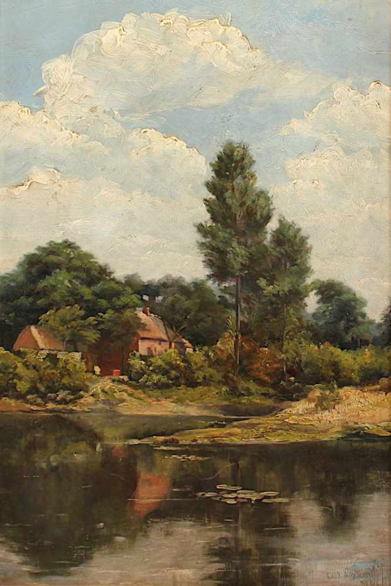 DEGODE, Wilhelm (1862-1931), "Landschaft mit Gewässer", Öl/Lwd., 54 x 36, unten rechts signiert, R.