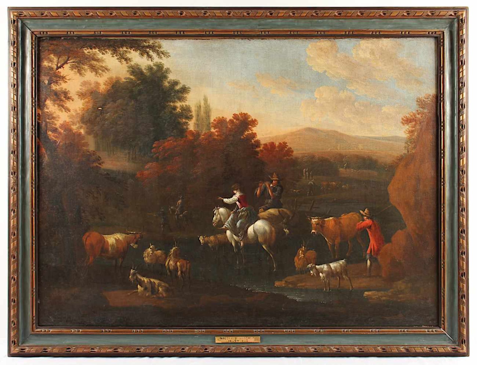BERCHEM, Nicolaes (1620-1683), Schule/Nachfolge, "Landschaft mit Viehhirten", Öl/Lwd., 85 x 117, - Image 2 of 5