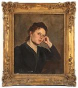 MONOGRAMMIST E.19.JH., "Portrait einer jungen Frau", Öl/Lwd., 66 x 54,5, besch. und rest., unten