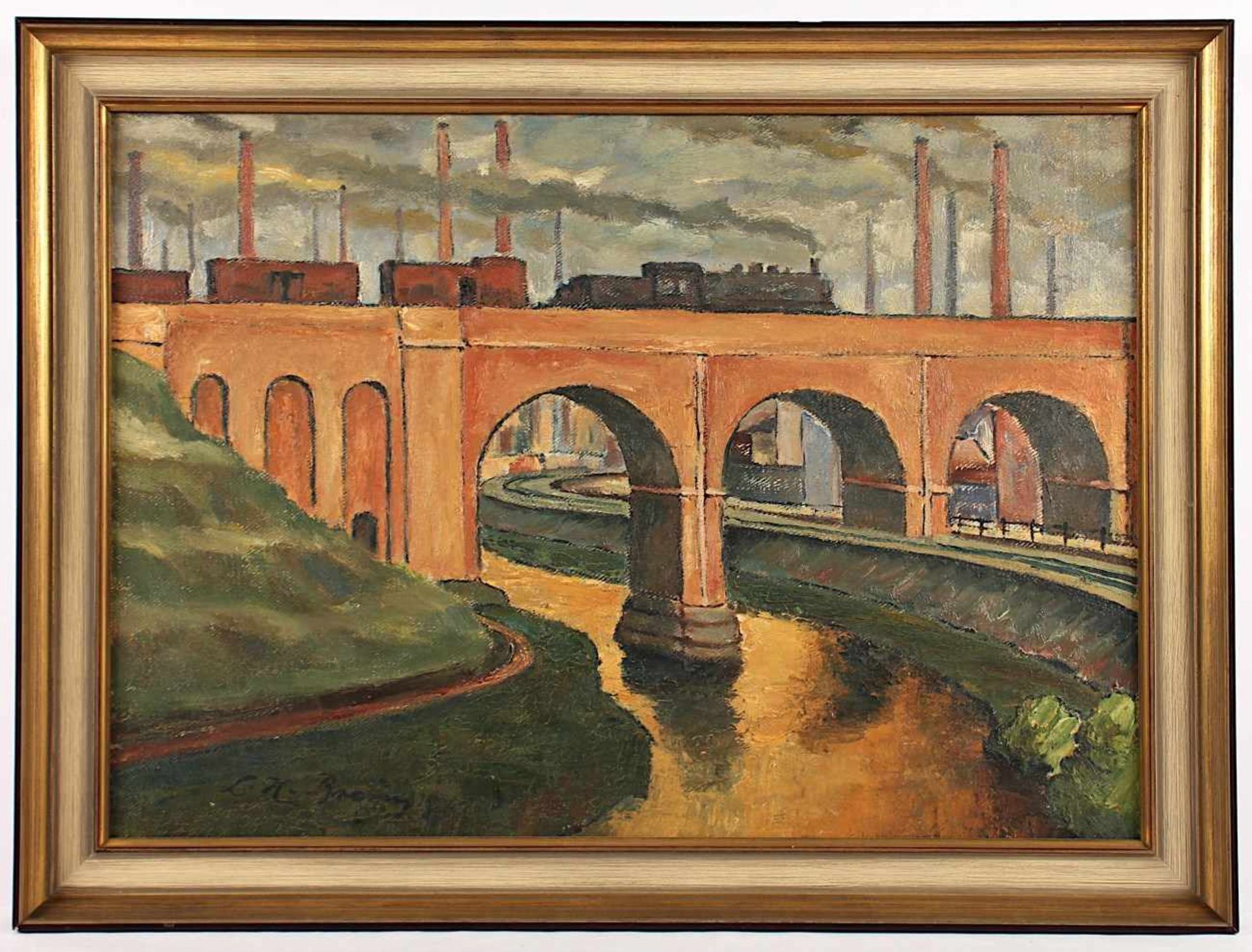 BRAUN, Leo Hubert (1891-1969), "Viadukt mit Eisenbahn", Öl/Lwd., 50 x 70, unten links signiert