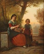 WERNER, Hermann (1816-1905), "Junge Blumenverkäuferinnen", Öl/Lwd., 48 x 39,5, besch., unten