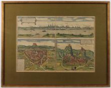 3 ANSICHTEN, "Moguntia, Wirtzburg, Sedunum", 3 Stiche auf einem Blatt, Panorama von Mainz,