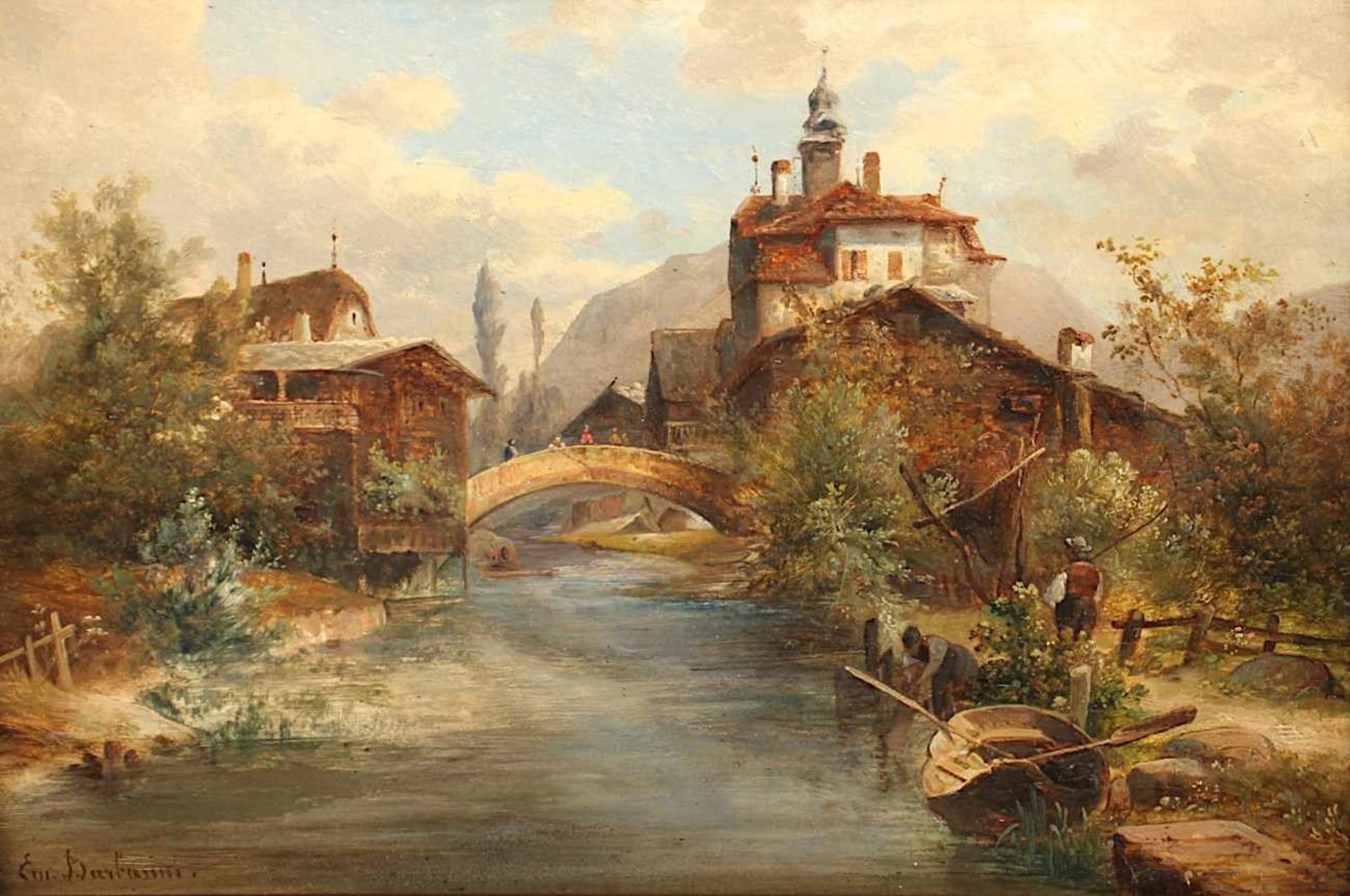 BARBARINI, Emil (1855-1933), "Ansicht aus Sarnen in der Schweiz", Öl/Holz, 21 x 31,5, unten links