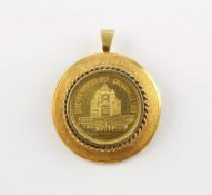MÜNZBROSCHE, 585/ooo Gelbgold, mit Anhängeröse, Medaille der Stadt Essen, 986/ooo, Dm 3,4,