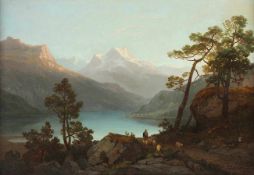 MONOGRAMMIST 2.H.19.JH., "Blick auf Silvaplana in der Schweiz", Öl/Lwd., 36,5 x 52,5, doubliert,