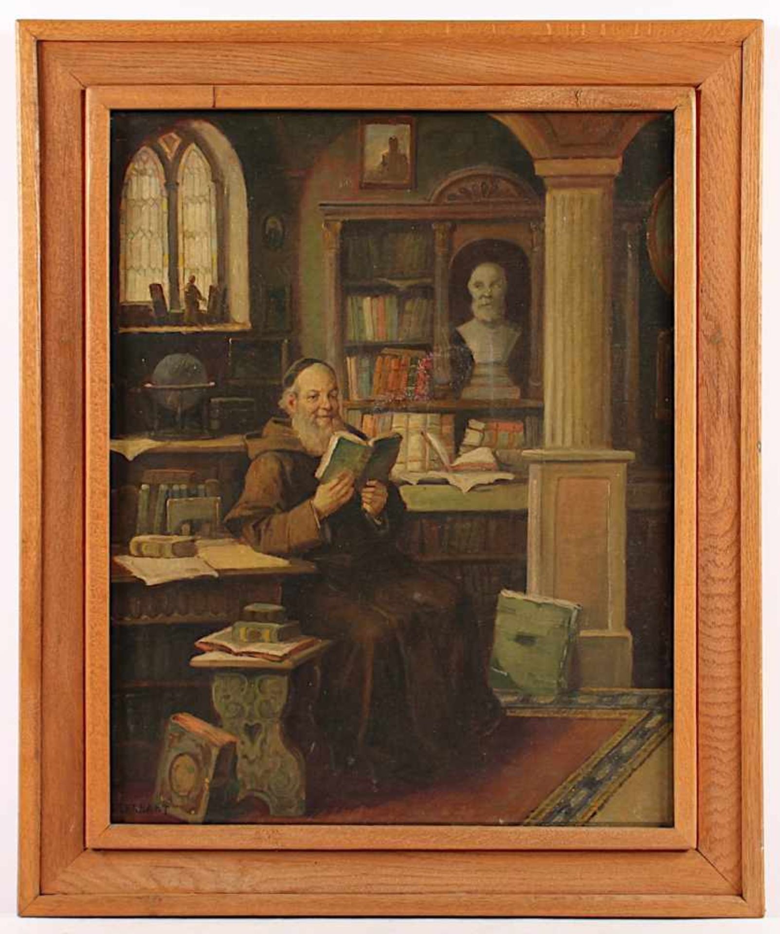 EHRHART, C. (Maler A.20.Jh.), "Lesender Mönch in der Studierstube", Öl/Lwd., 53 x 42, rest., unten