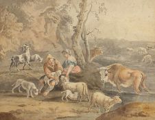 ROOS, Joseph (1726-1805), zugeschrieben, "Viehhirten bei der Rast", Aquarell/Papier, 22,5 x 29 (