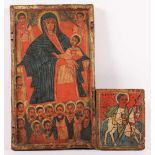 ZWEI IKONEN, "Gottesmutter" (Mittelteil eines Triptychons), Malerei auf Holz, 30 x 17,5, und "