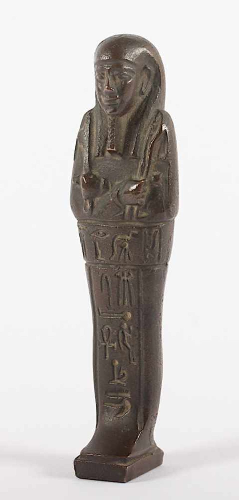 FIGURALE PETSCHAFT, Bronze, ägyptisierend, L 11,5, Siegelfläche graviert Monogramm MS, 20.Jh.