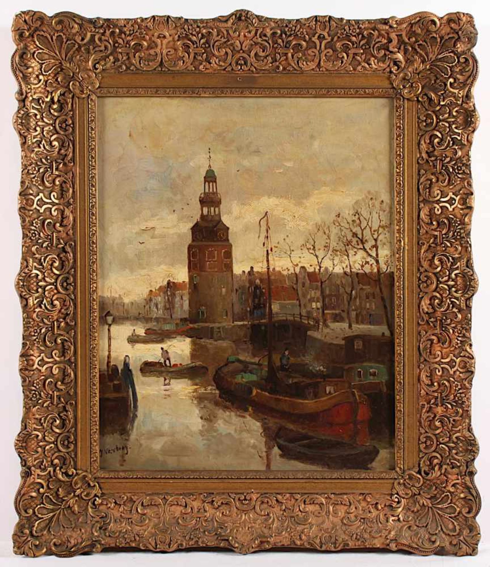 VERSTEEG, J. (Niederlande A.20.Jh.), "Blick auf den Montelbaanstoren in Amsterdam", Öl/Lwd., 51 x