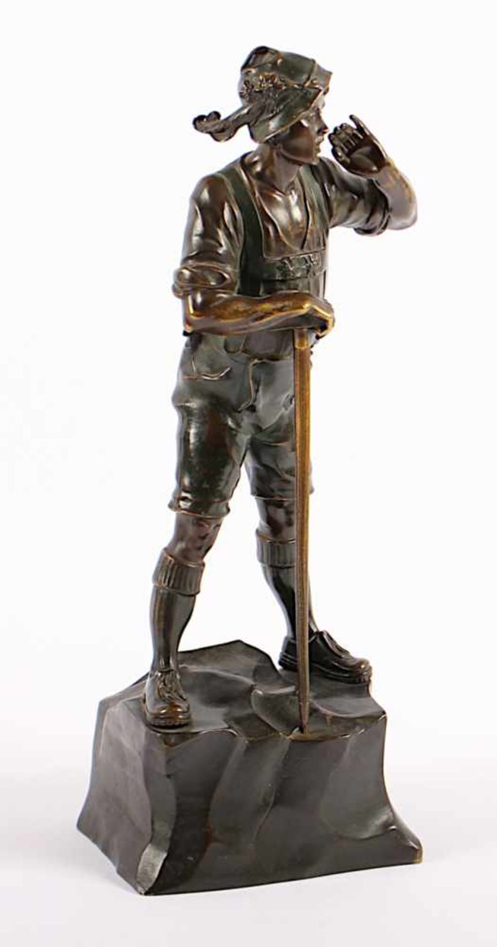 EICHLER, "Der Junge mit Wanderstab", Bronze, H 32,5, verso am Sockel signiert (wohl Theodor - Image 2 of 5