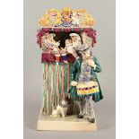 "PUNCH & JUDY", Keramik, heller Scherben, polychrome Craqueléglasur, vollplastische Figurengruppe,