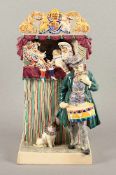 "PUNCH & JUDY", Keramik, heller Scherben, polychrome Craqueléglasur, vollplastische Figurengruppe,