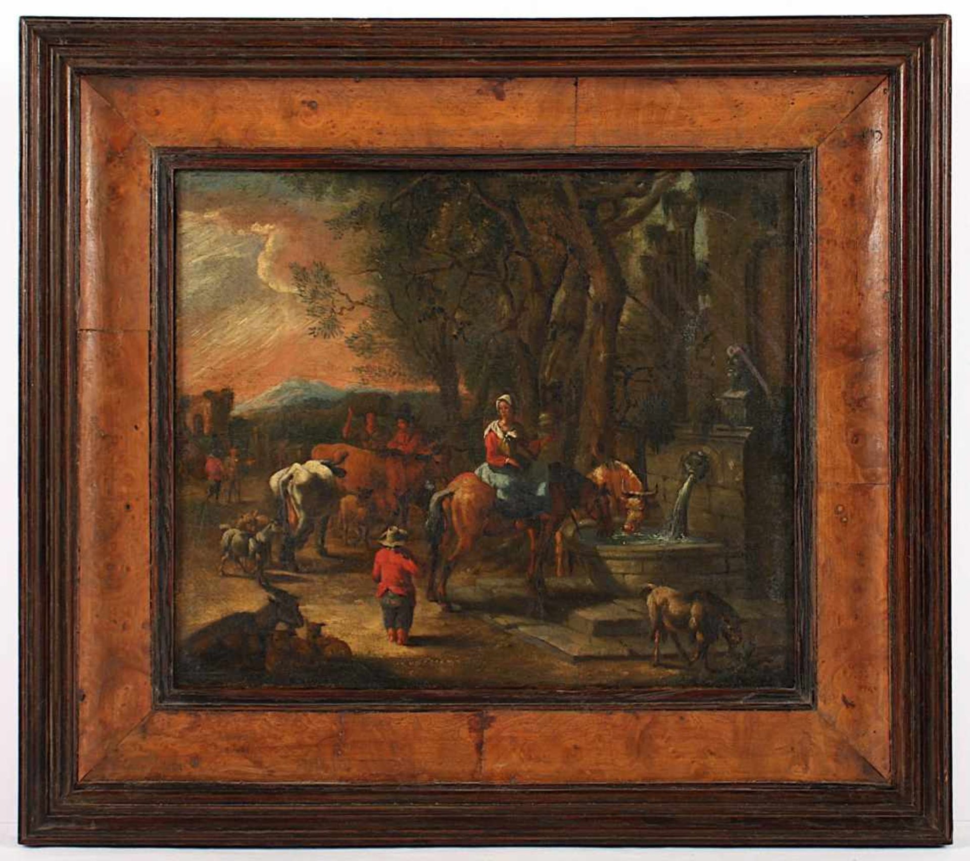 BEGEYN, Abraham Jansz. (1637-1697), Umkreis/Schule, "An der Tränke", Öl/Lwd., 22 x 26, - Bild 2 aus 3