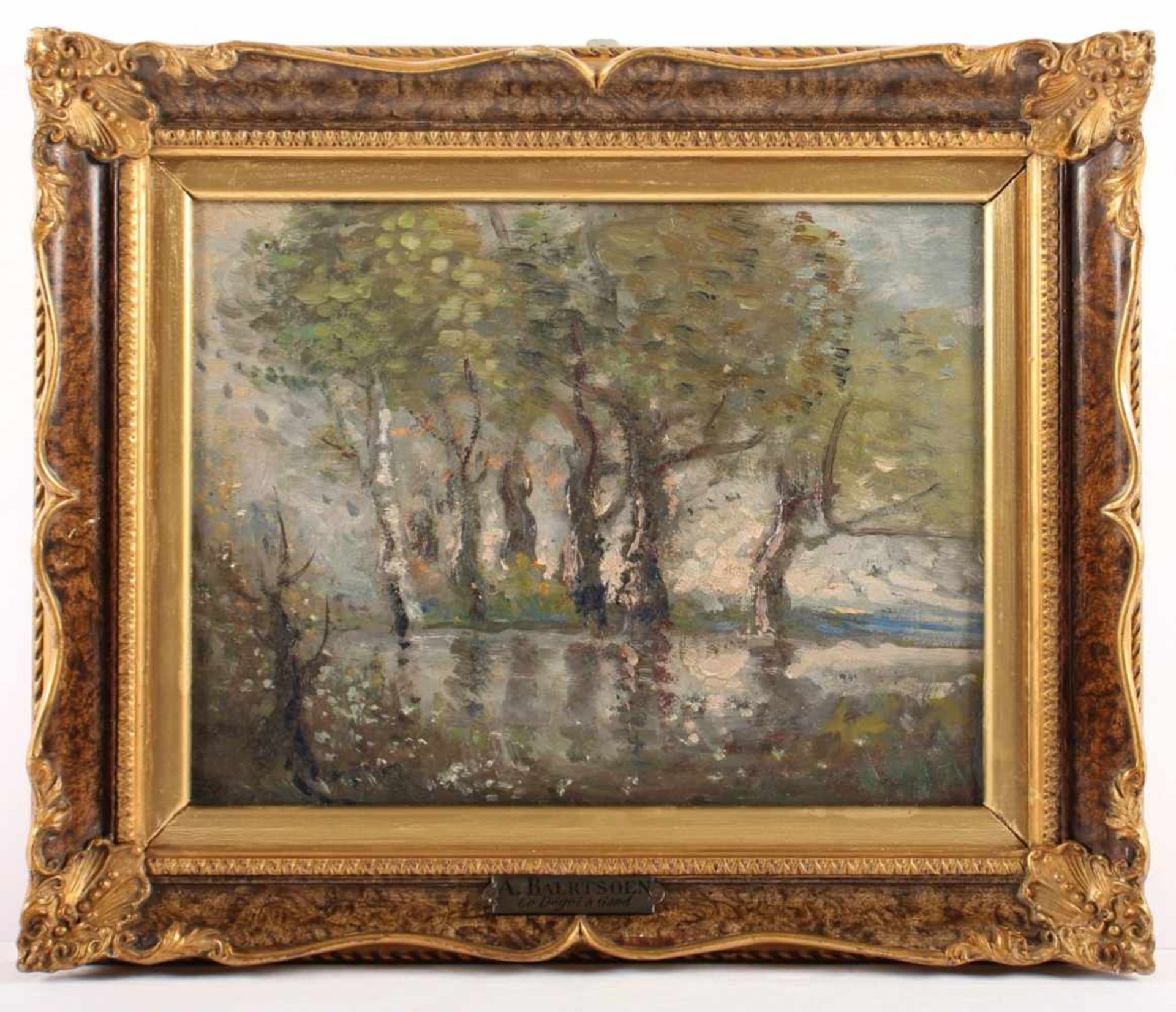 BAERTSOEN, Albert (1866-1922), zugeschrieben, "Landschaft mit Gewässer", Öl/Malkarton, 21 x 27, R.
