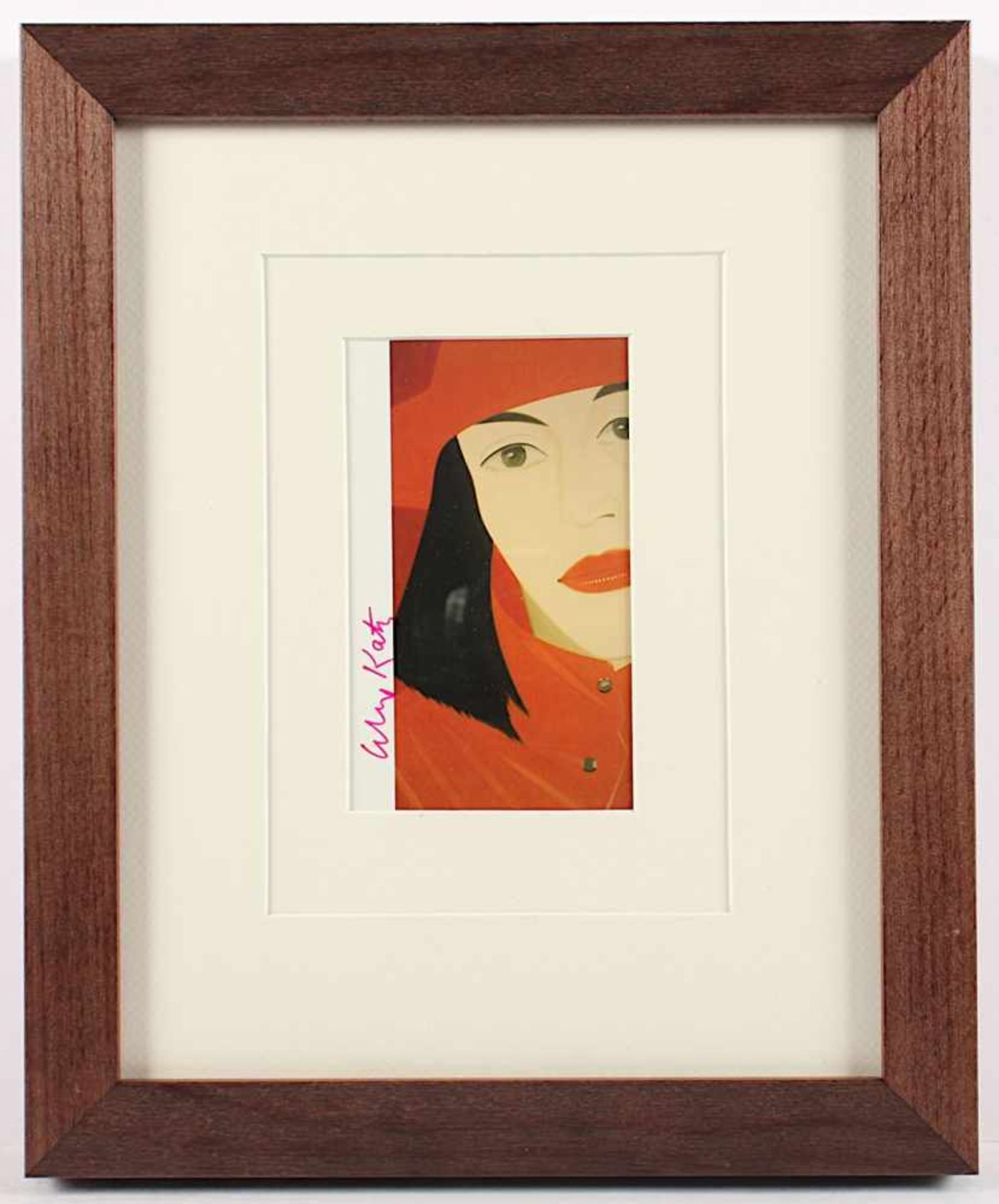 KATZ, Alex, "Red coat", Multiple (Farboffset als Kunstpostkarte), 13,5 x 10, handsigniert, 1982, R.