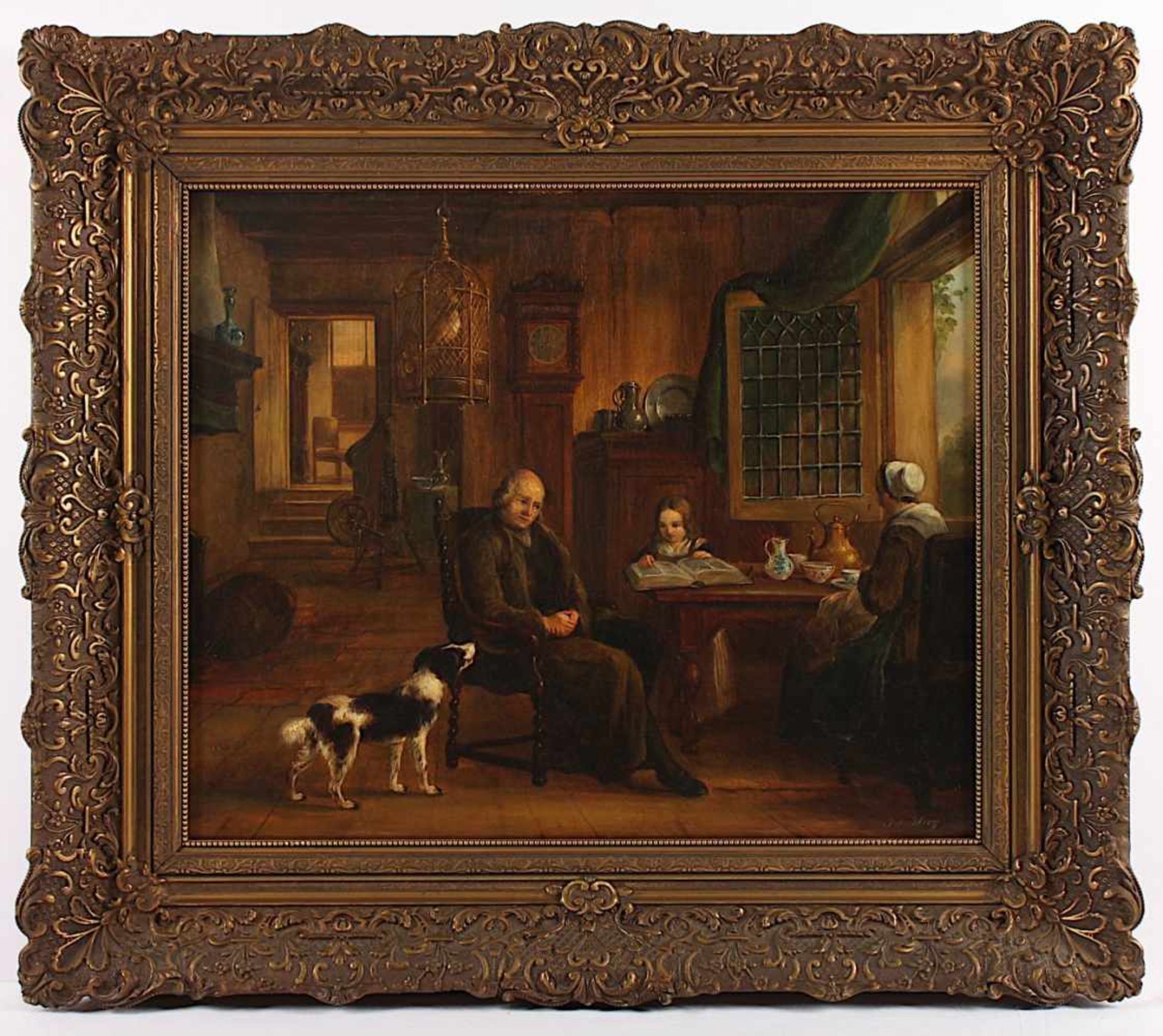 DE HOOG (Niederlande 2.H.19.Jh.), "Familie in der Stube", Öl/Lwd., 48,5 x 62, doubliert, unten