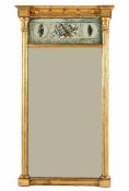 KLEINER SPIEGEL, Holz, Goldstuck, polychrom bemaltes Glas, besch., 82 x 44,5, ENGLAND, E.19.Jh.