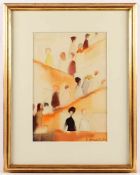 STRAUCH, Edith (1920-2008), "Rolltreppe", Aquarell/Papier, 38 x 26 (Passepartoutausschnitt), unten