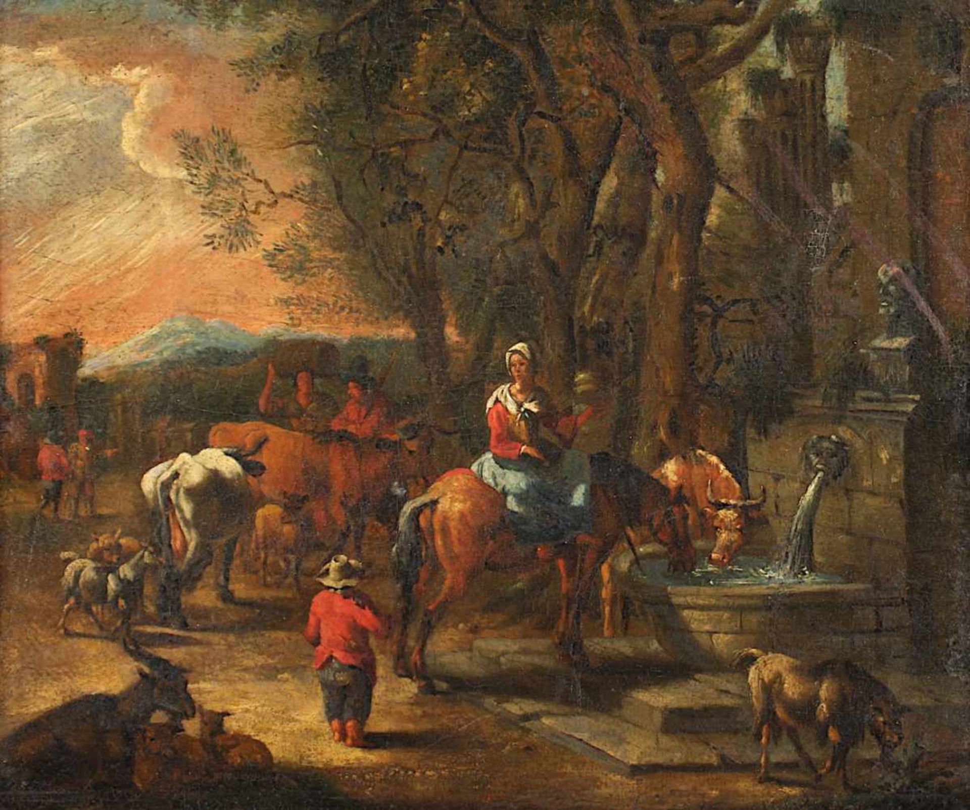BEGEYN, Abraham Jansz. (1637-1697), Umkreis/Schule, "An der Tränke", Öl/Lwd., 22 x 26,