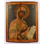 IKONE, "Gottesmutter der Fürbitte (aus Deesis)", Tempera/Holz, 51 x 42, Goldhöhungen, rest., (