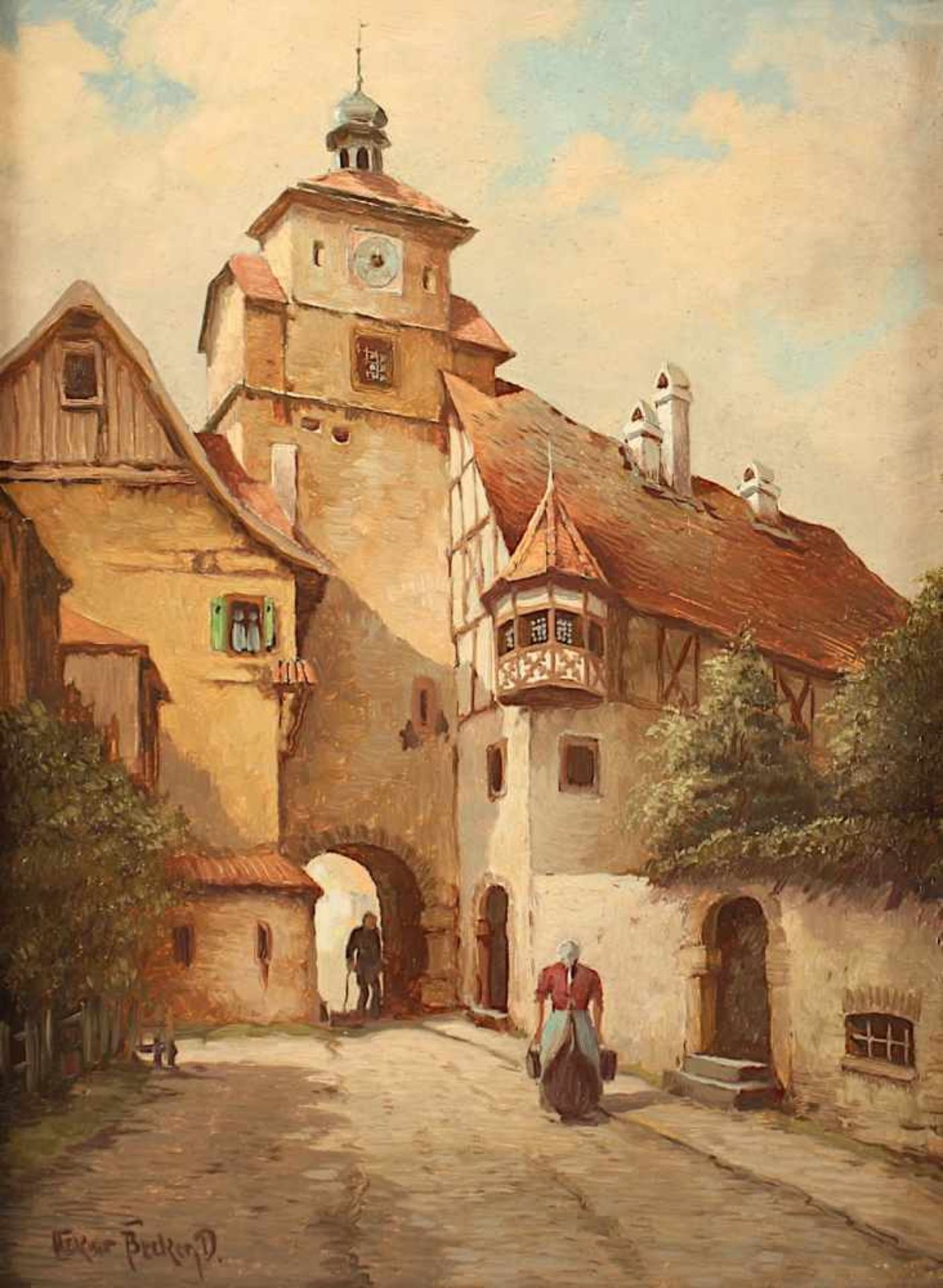 BECKER, Oskar (1898-1982), zwei Gemälde "Ansicht des Weissen Turms in Rothenburg", Öl/Malplatte, - Bild 2 aus 4
