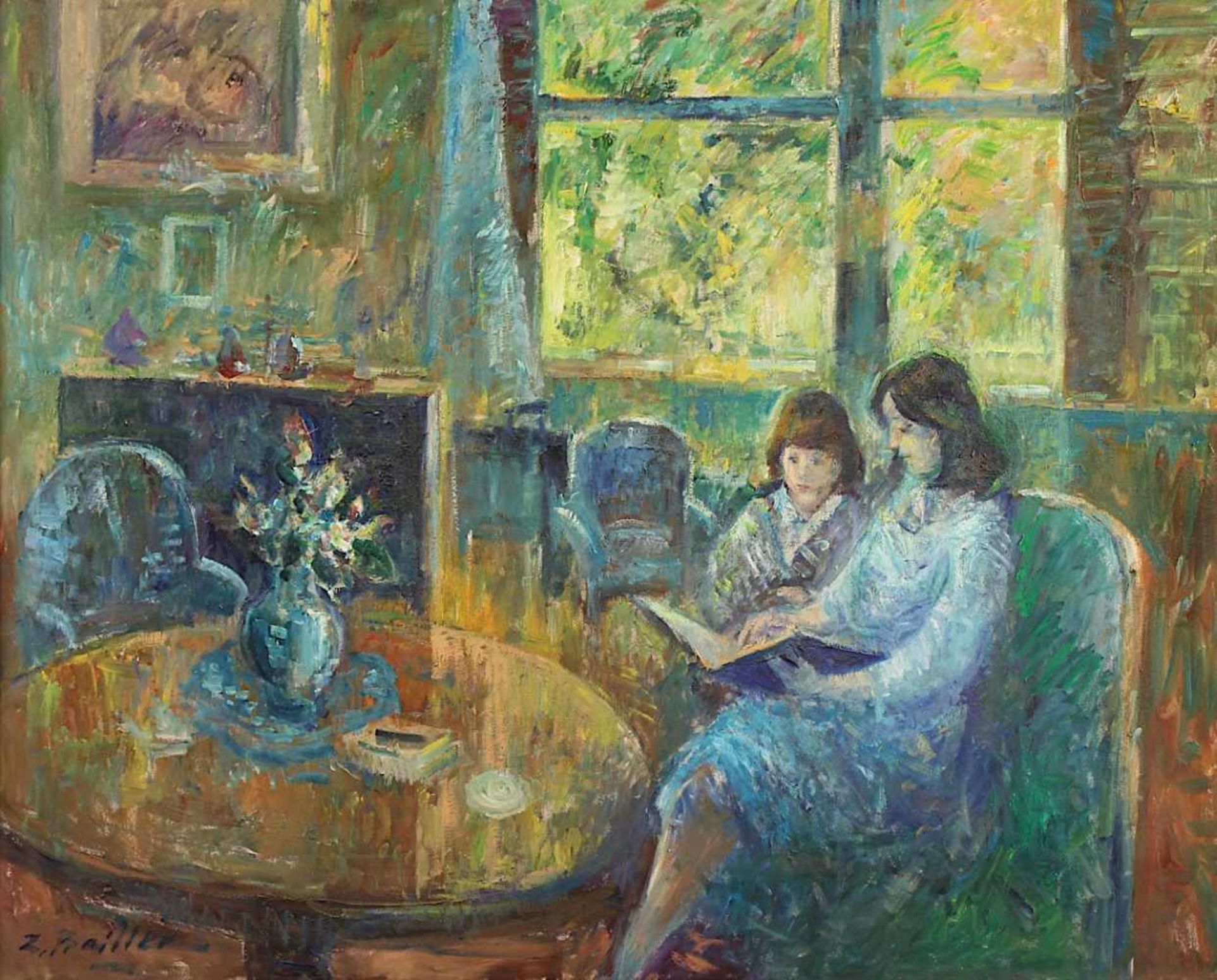 BAITLER, Zoma (1908-1994), "Zwei junge Frauen bei der Lektüre", Öl/Lwd., 80 x 100, unten links - Bild 2 aus 4
