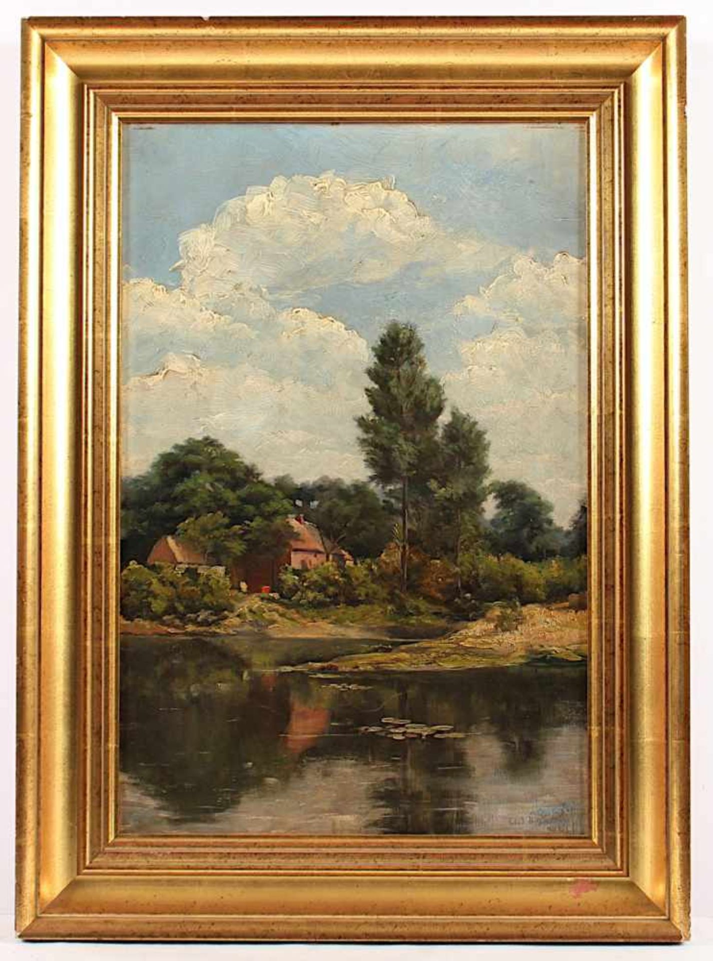 DEGODE, Wilhelm (1862-1931), "Landschaft mit Gewässer", Öl/Lwd., 54 x 36, unten rechts signiert, R. - Bild 2 aus 4