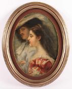 PORTRAITMALER E.19.JH., "Bildnis eines Paares", Öl/Lwd., 34,5 x 29, auf Karton aufgezogen, R.