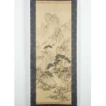 HÄNGEROLLE, Tusche und Farben auf Seide, Berglandschaft, 115 x 42, montiert, Siegel, CHINA, 19.Jh.