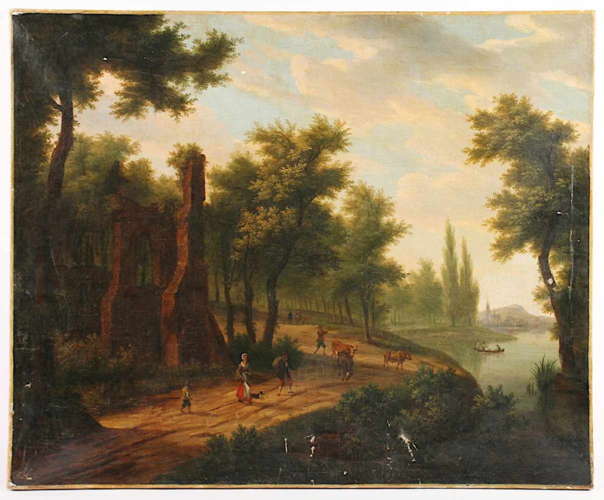 SWAGERS, Frans (1756-1836) zugeschrieben, "Flusslandschaft", Öl/Lwd., 60 x 74, doubliert, - Bild 2 aus 3