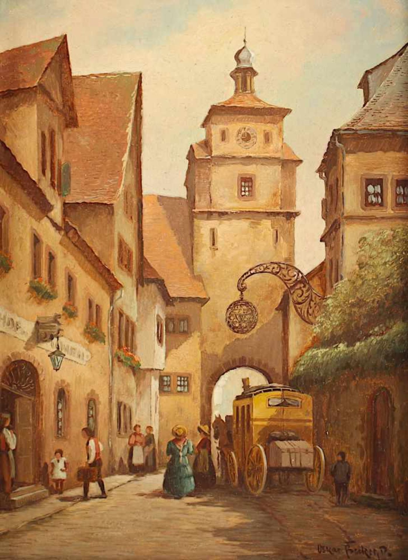 BECKER, Oskar (1898-1982), zwei Gemälde "Ansicht des Weissen Turms in Rothenburg", Öl/Malplatte, - Bild 3 aus 4