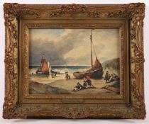 WALDORP, Antonie (1803-1866), "Fischerboote am Strand", Aquarell/Papier, 18 x 24, unten rechts