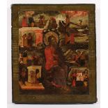 VITAIKONE ELIAS, Tempera/Holz, 36,5 x 31, sehr detailreich ausgeführte elf Szenen aus dem