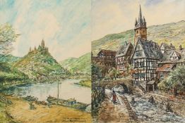 REIFFERSCHEID, Hans (*1902), "Zwei Ansichten: Cochem an der Mosel und Kleinstadt mit Bachlauf",