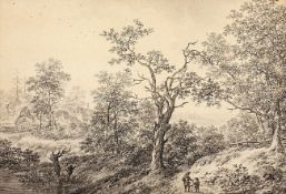 NIEDERLANDE UM 1800, "Landschaft", Aquarell/Papier, 18 x 26,5 (Passepartoutausschnitt), R.
