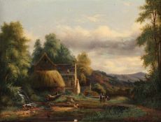 VILLENEUVE, Paul Glon (*1803), "Landschaft mit Bauerngehöft", Öl/Lwd., 34,5 x 46, doubliert, unten